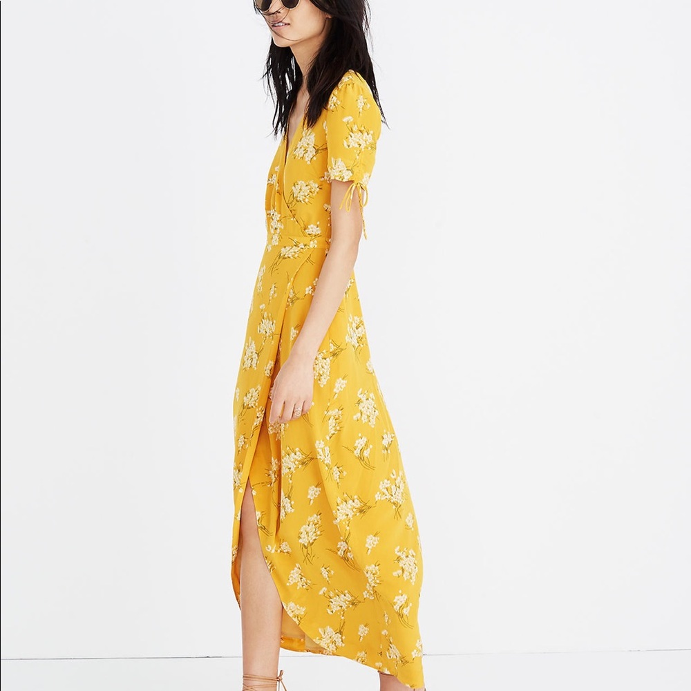 Floral Yellow Wrap Dress